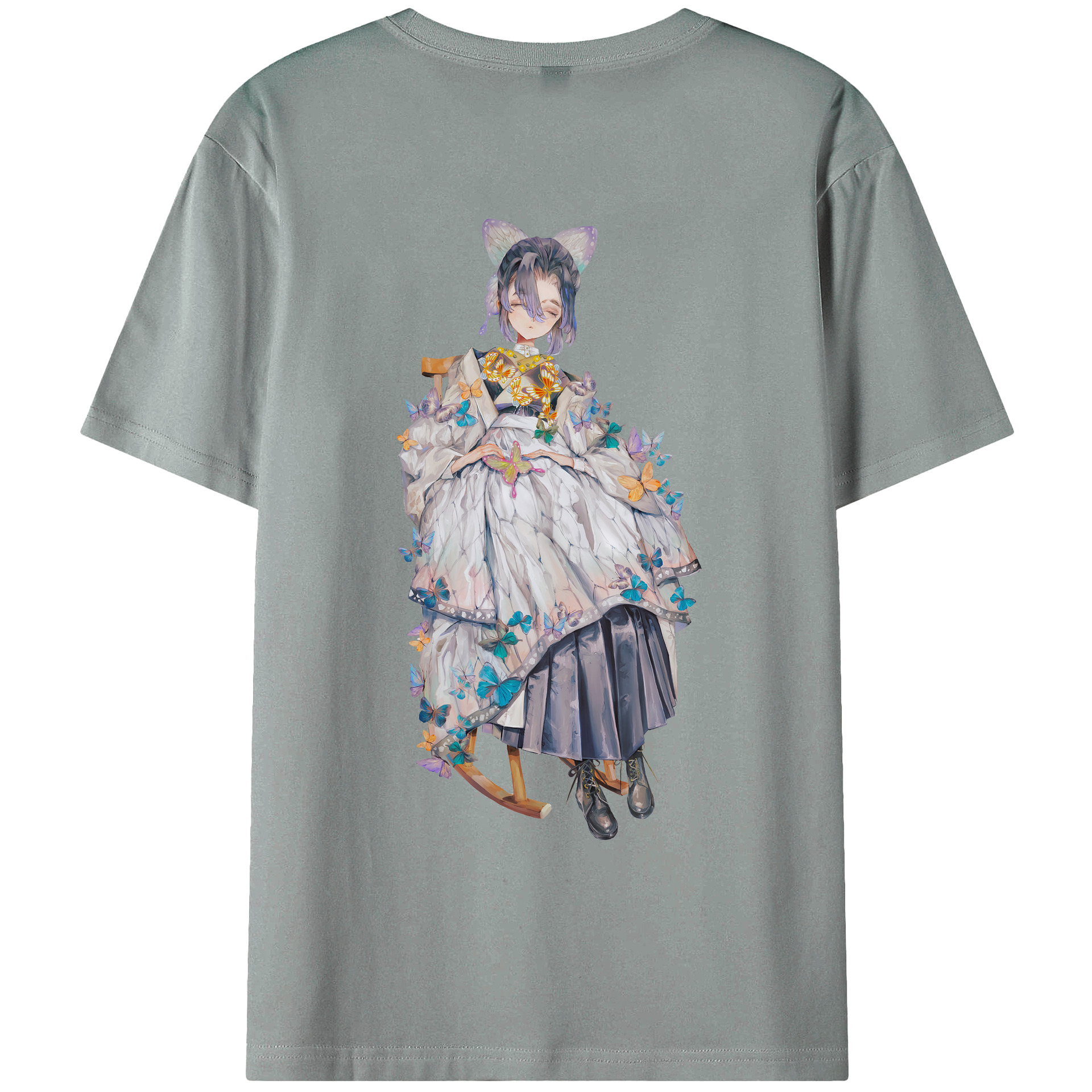 （画像用） 鬼滅の刃（きめつのやいば）蟲柱-胡蝶 しのぶ／こちょう しのぶ Kochou Shinobu 綿100％ メンズ半袖Tシャツ（バックプリント） 通気性